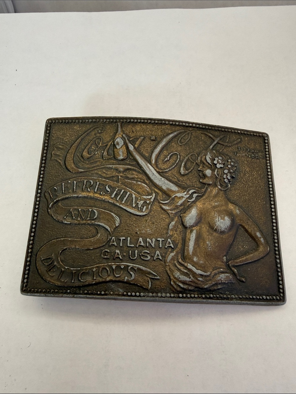 Vintage Tiffany Studio NY Commemorative Coca-Cola Brass Belt Buckle